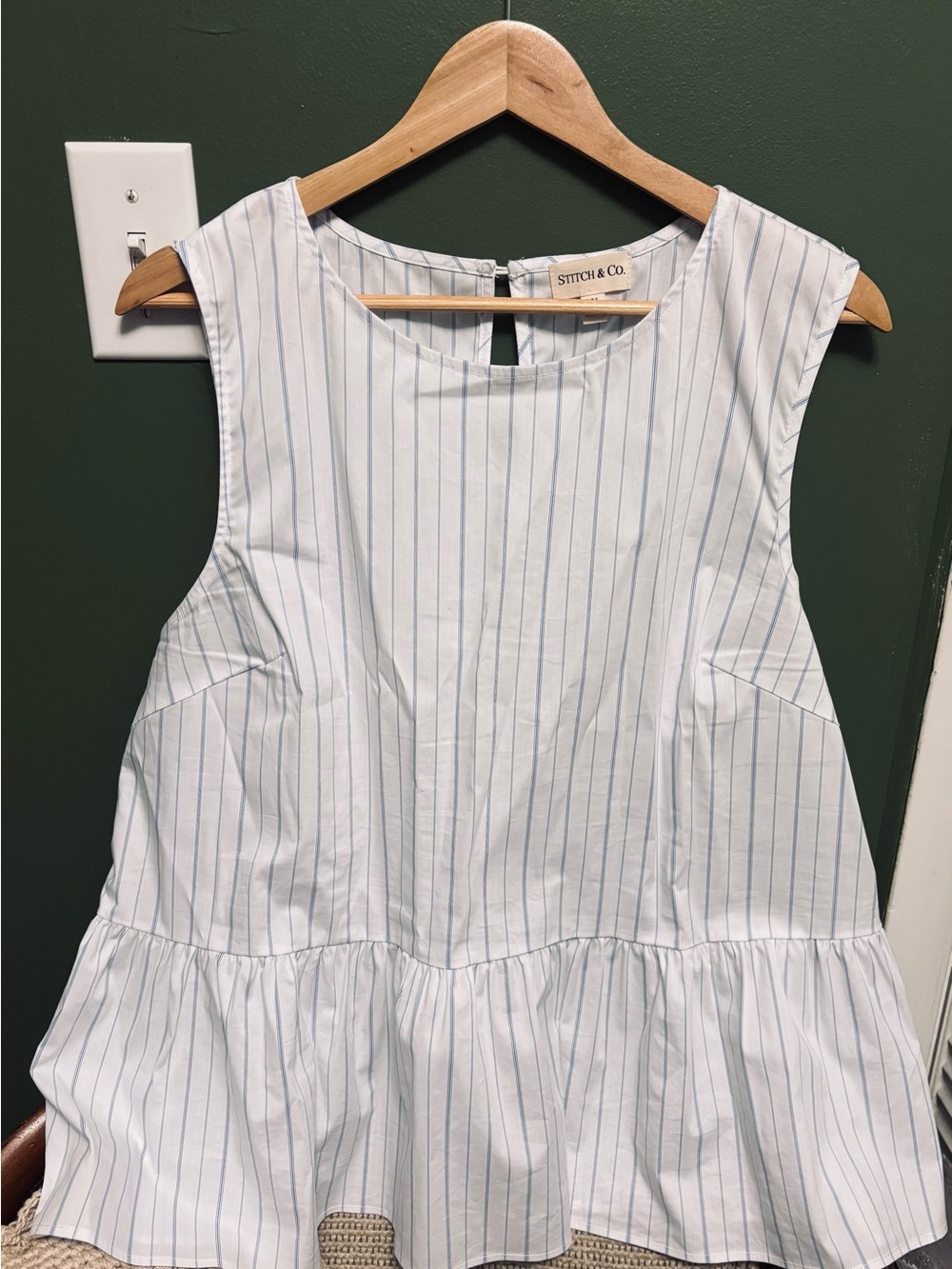 Stitch & Co White and Blue Pin Stripe Peplum Top